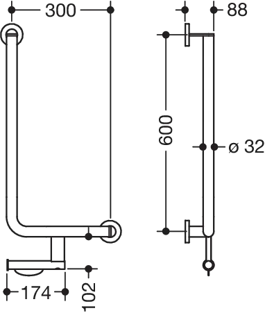Winkelgriff, d:32/32, PRH, A1:600, W1:300, re, plvb weiß tiefmatt Winkelgriff, d:32/32, PRH, A1:600, W1:300, re, plvb weiß tiefmatt