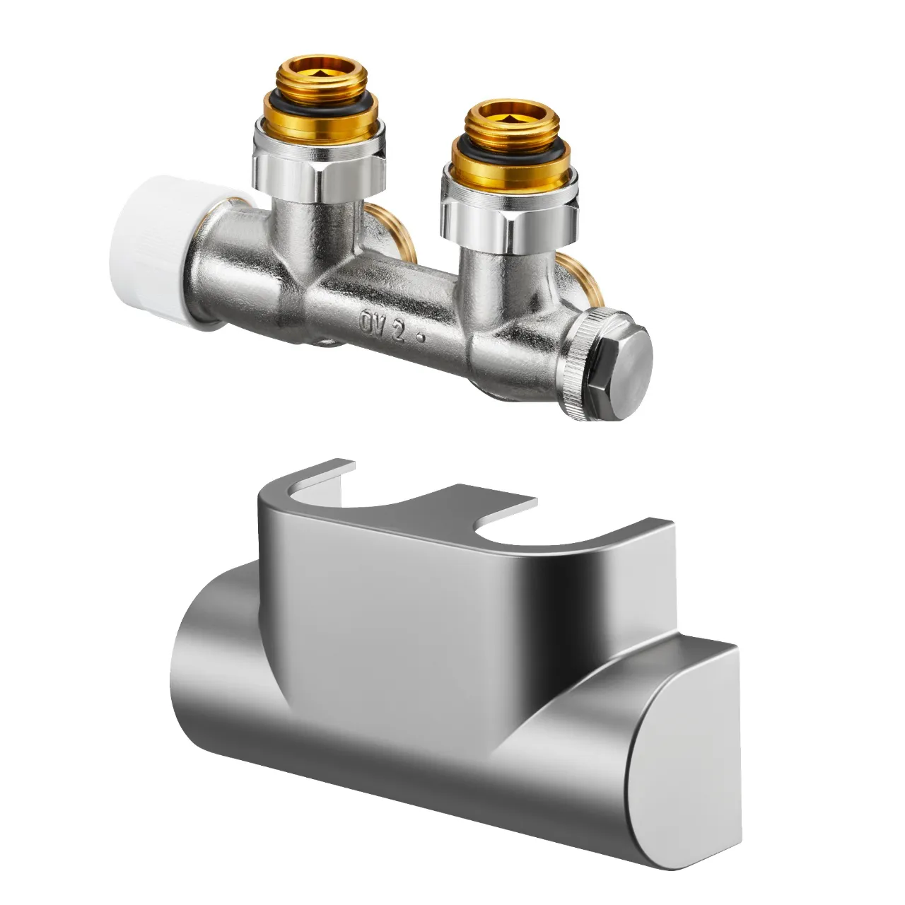 Design in Bad Anschlussgarnitur für Heizkörper mit 50 mm Anschluss Eckform „Multiblock T“ in edelstahl Design in Bad Anschlussgarnitur für Heizkörper mit 50 mm Anschluss Eckform „Multiblock T“ in edelstahl