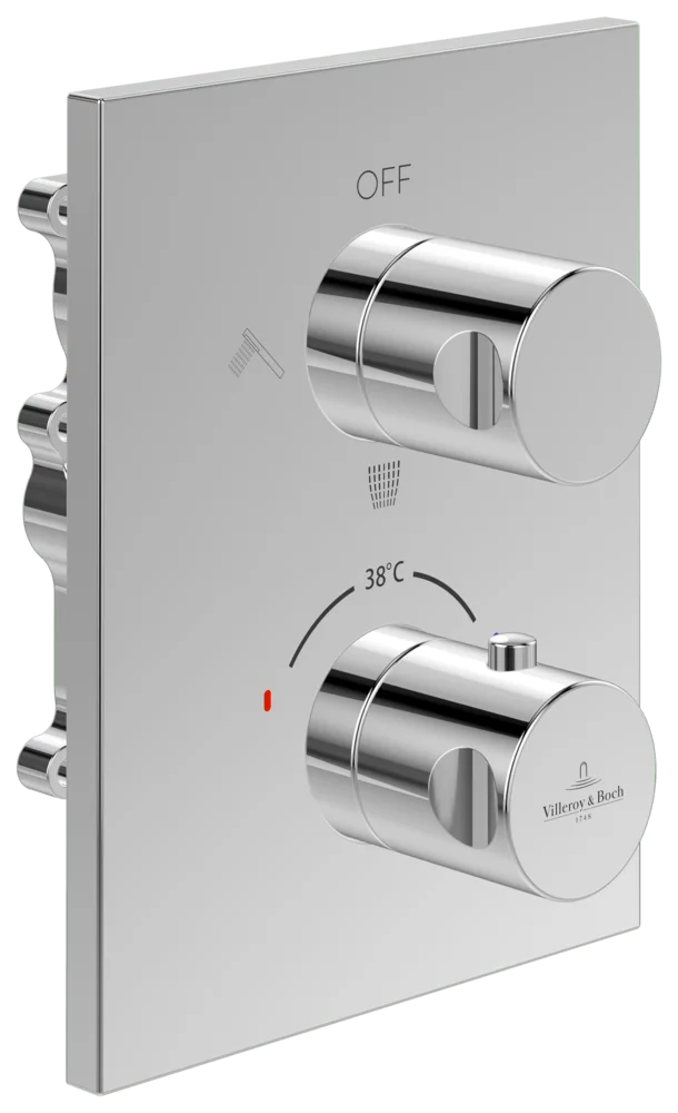 Villeroy & Boch Unterputz-Thermostat mit Dreiwege-Mengenregulierung, 150 x 58 x 190 mm, Rund, Wandmontage, Chrom