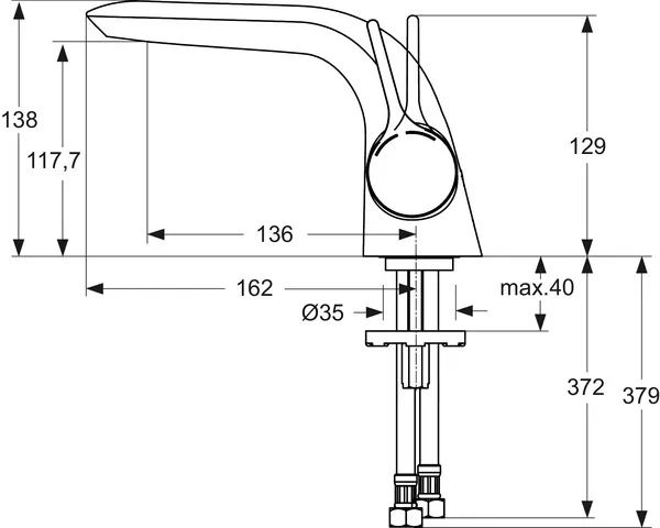 Waschtischarmatur Melange, ohne Ablaufgarnitur, flex.Schläuche, Ausladung 136mm, Chrom Waschtischarmatur Melange, ohne Ablaufgarnitur, flex.Schläuche, Ausladung 136mm, Chrom