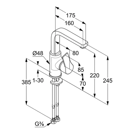 Kludi ZENTA SL Waschtisch-EHM schwenkbar mit seitl.Betätig., o.Ablg. chrom