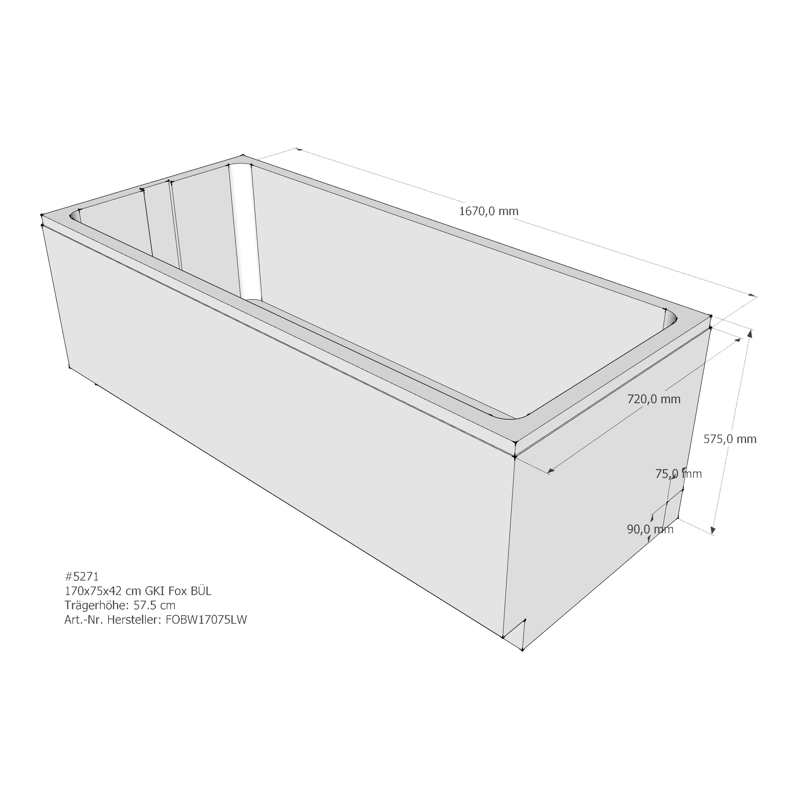 Duschwannenträger GKI Fox 170x75x42 cm BÜL