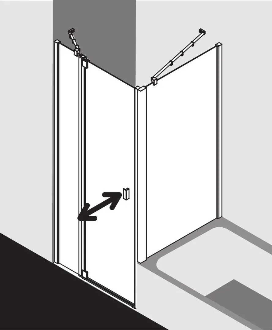 Kermi Pendeltür 1-flügelig mit Festfeld links für Nische und Ecke „RAYA“ Glas Klar, Profile Silber Mattglanz, BV: 843 - 883 mm GAK: 830 - 860 mm WE: 843 - 883 mm H: 2000 mm