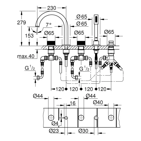 5-Loch-Wannen-Kombination Atrio Private Collection 25226, Knopfbetätigung mit Einlagen, chrom 5-Loch-Wannen-Kombination Atrio Private Collection 25226, Knopfbetätigung mit Einlagen, chrom