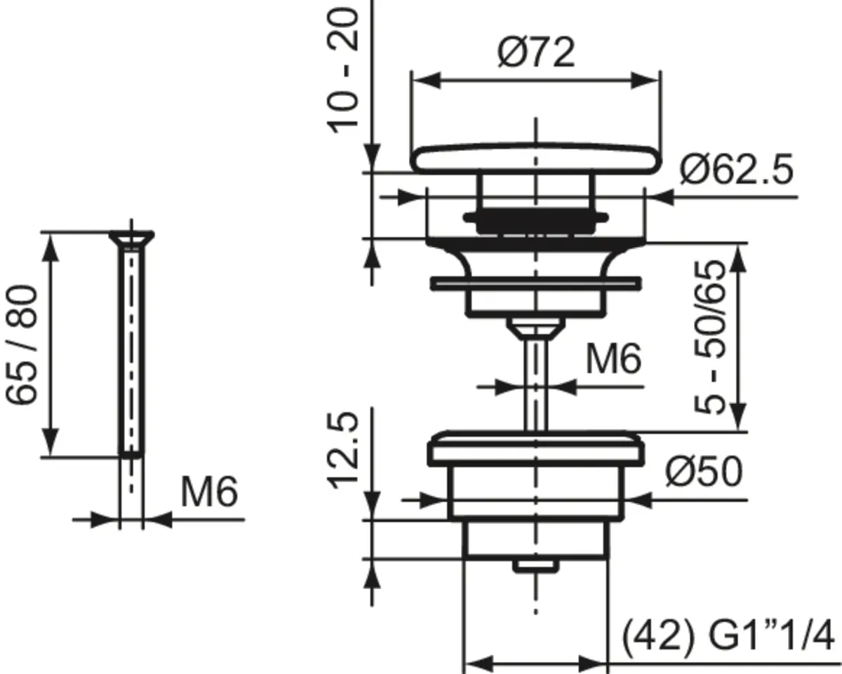 Ideal Standard Push-Open-Ventil Weiß (Alpin), 72x72 mm, für Waschtisch, verschließbar
