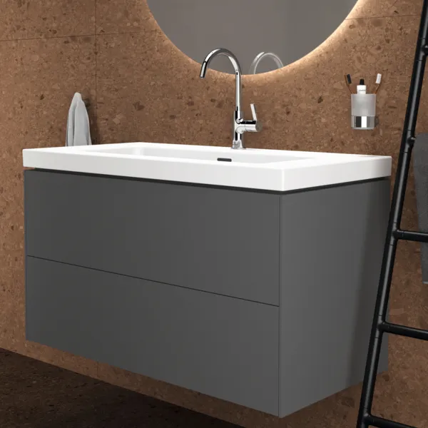 Waschbecken „Extra“ 101 × 51 × 15 cm, Hahnlochposition mittig in Seidenweiß