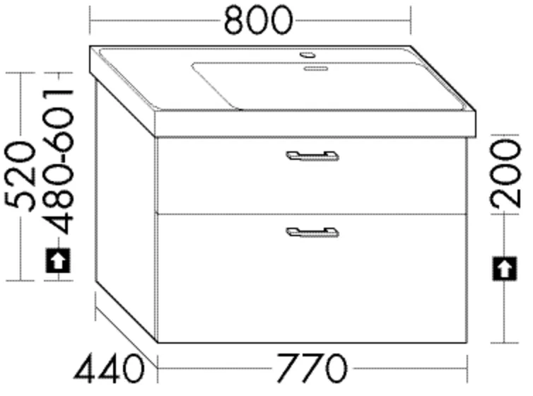 Waschtischunterschrank Sys30 von burgbad – rechts/links, 1 Schublade oben, 770 mm breit, 440 mm tief, 520 mm hoch
