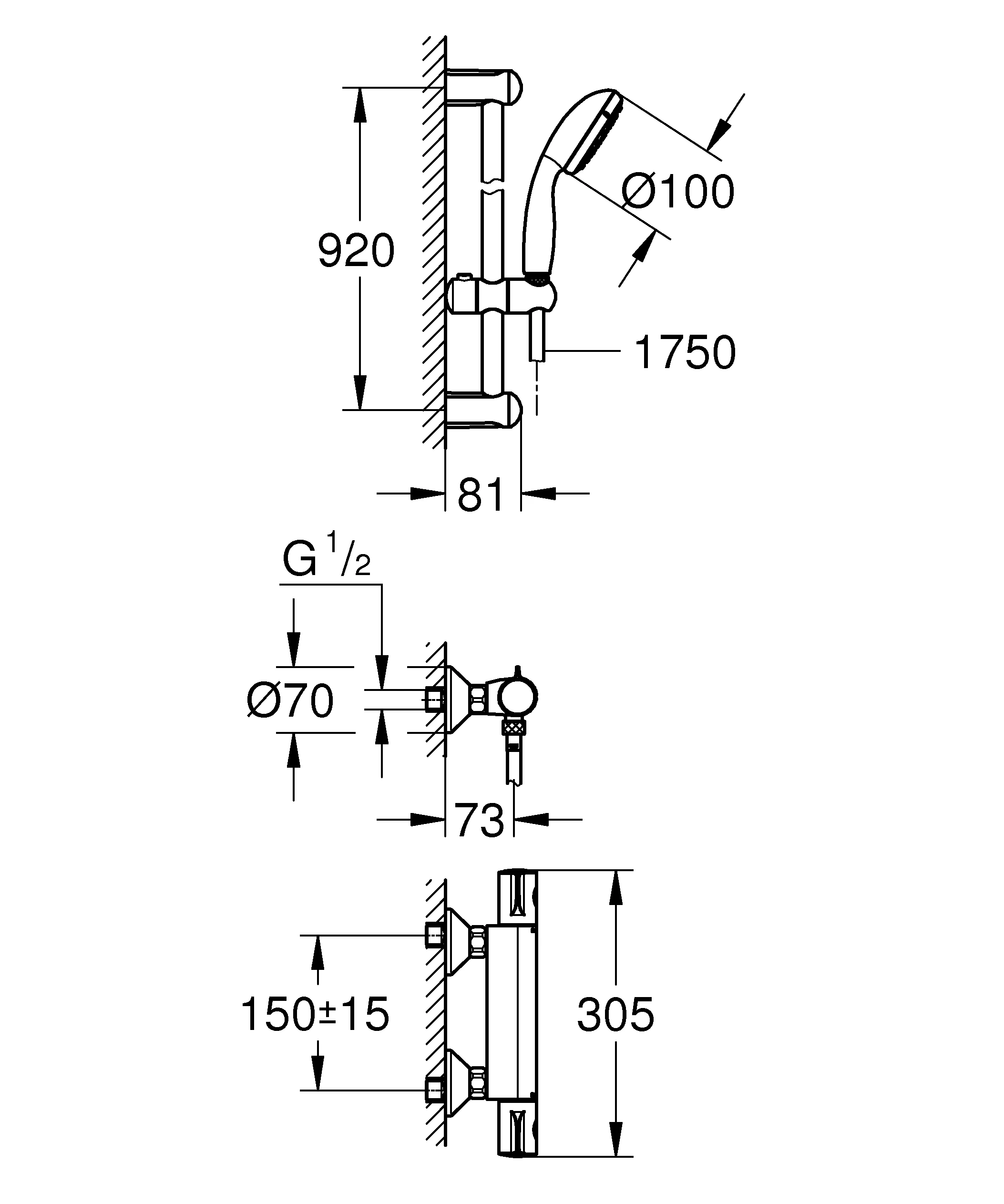 Thermostat-Brausebatterie Grohtherm 800 34566_1, mit Brausegarnitur, chrom