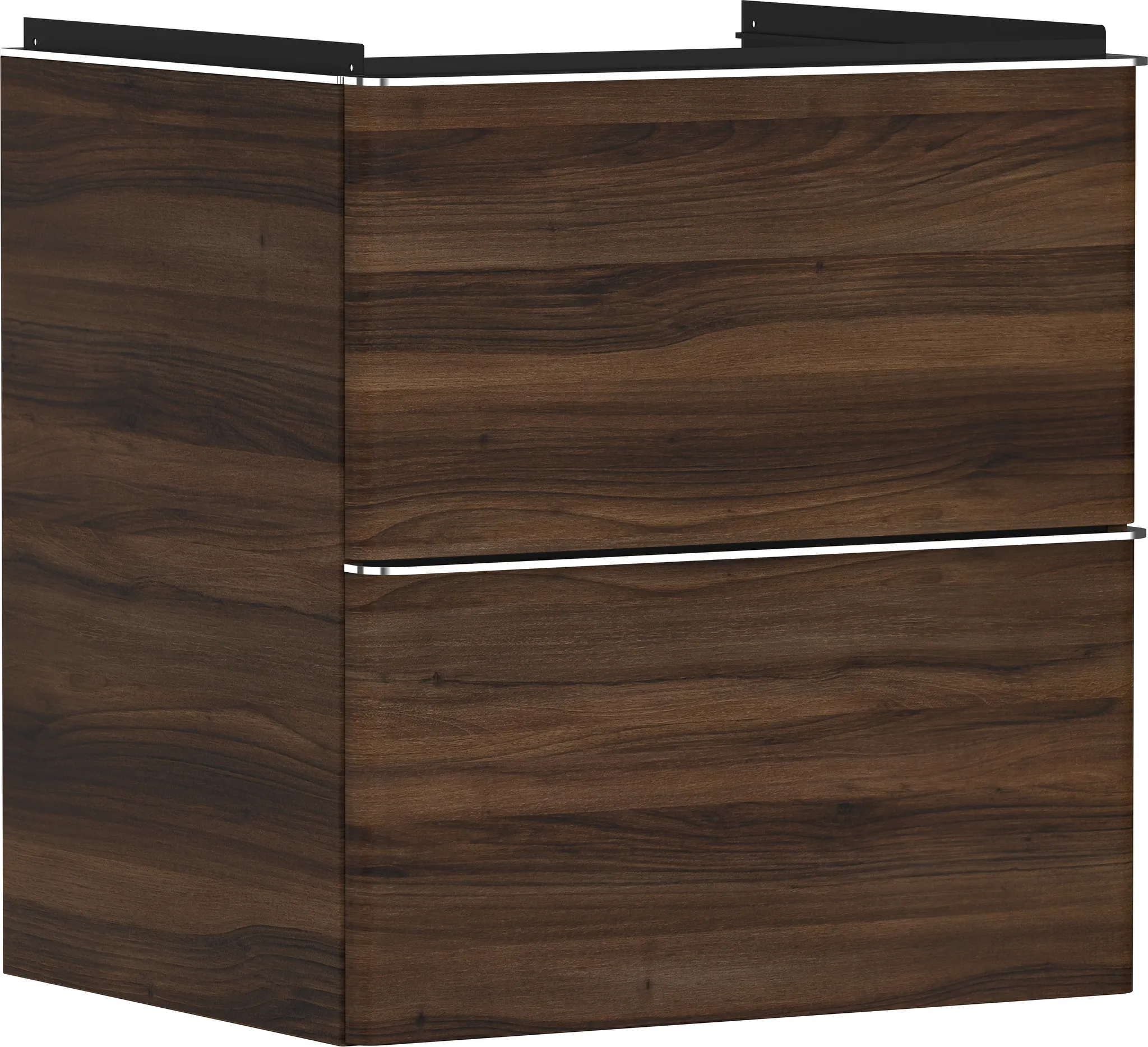 Xelu Q Waschtischunterschrank Nussbaum Dunkel 580/475 mit 2 Schubkästen für Waschtisch Chrom