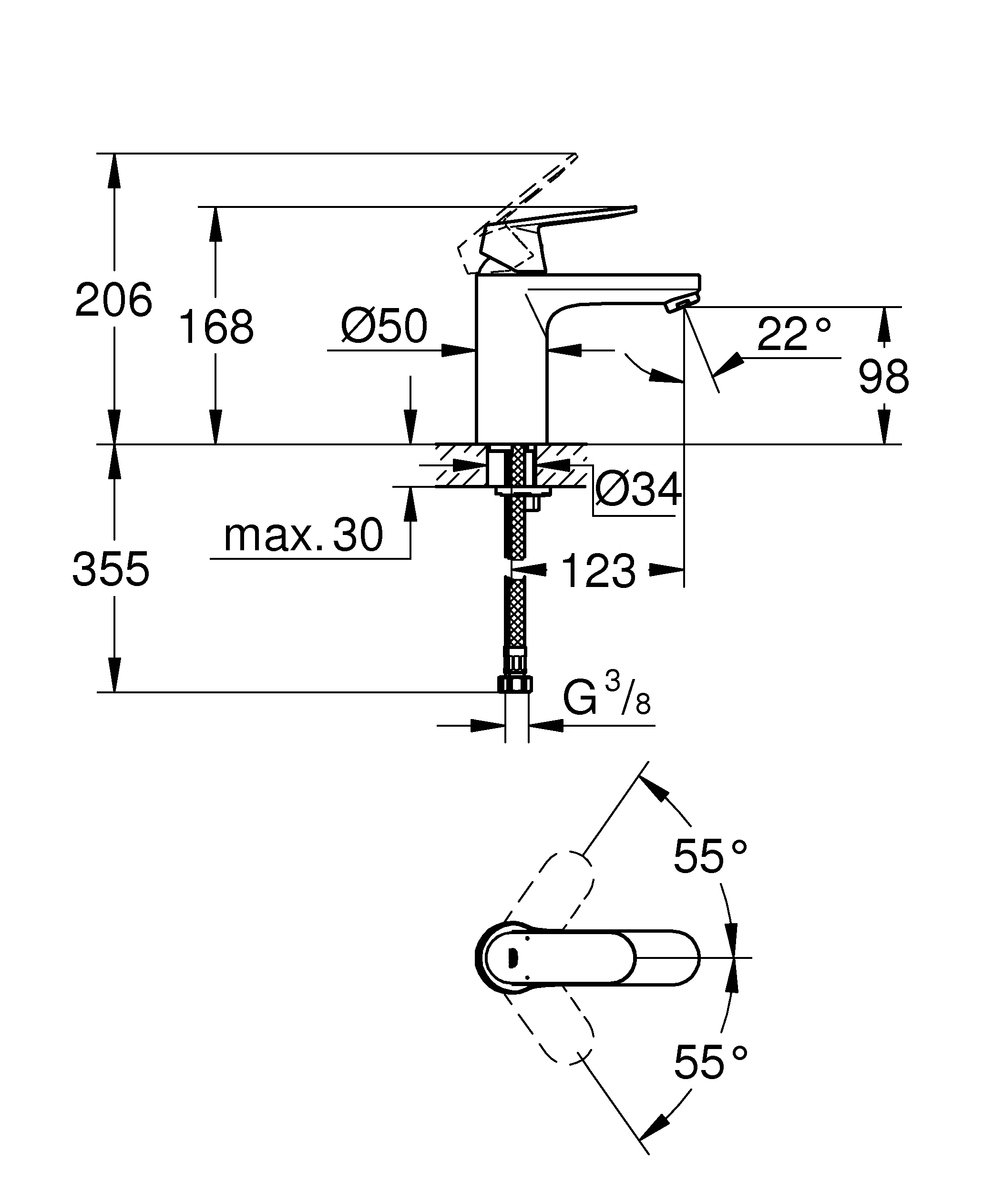 Einhand-Waschtischbatterie Eurosmart Cosmopolitan 23327, M-Size, Einlochmontage, glatter Körper, chrom