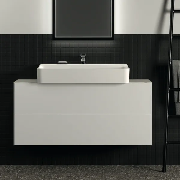 Waschtischplatte Conca, aus Keramik, 1202x373x6mm, Marmor Noir Desir