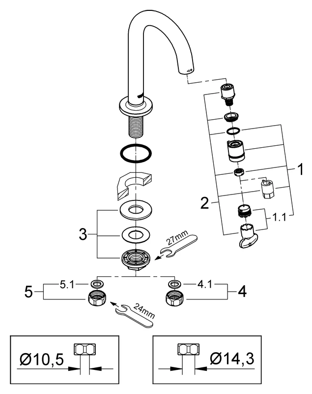 Waschtisch-Standventil Universal 20201, C-Auslauf, chrom Waschtisch-Standventil Universal 20201, C-Auslauf, chrom