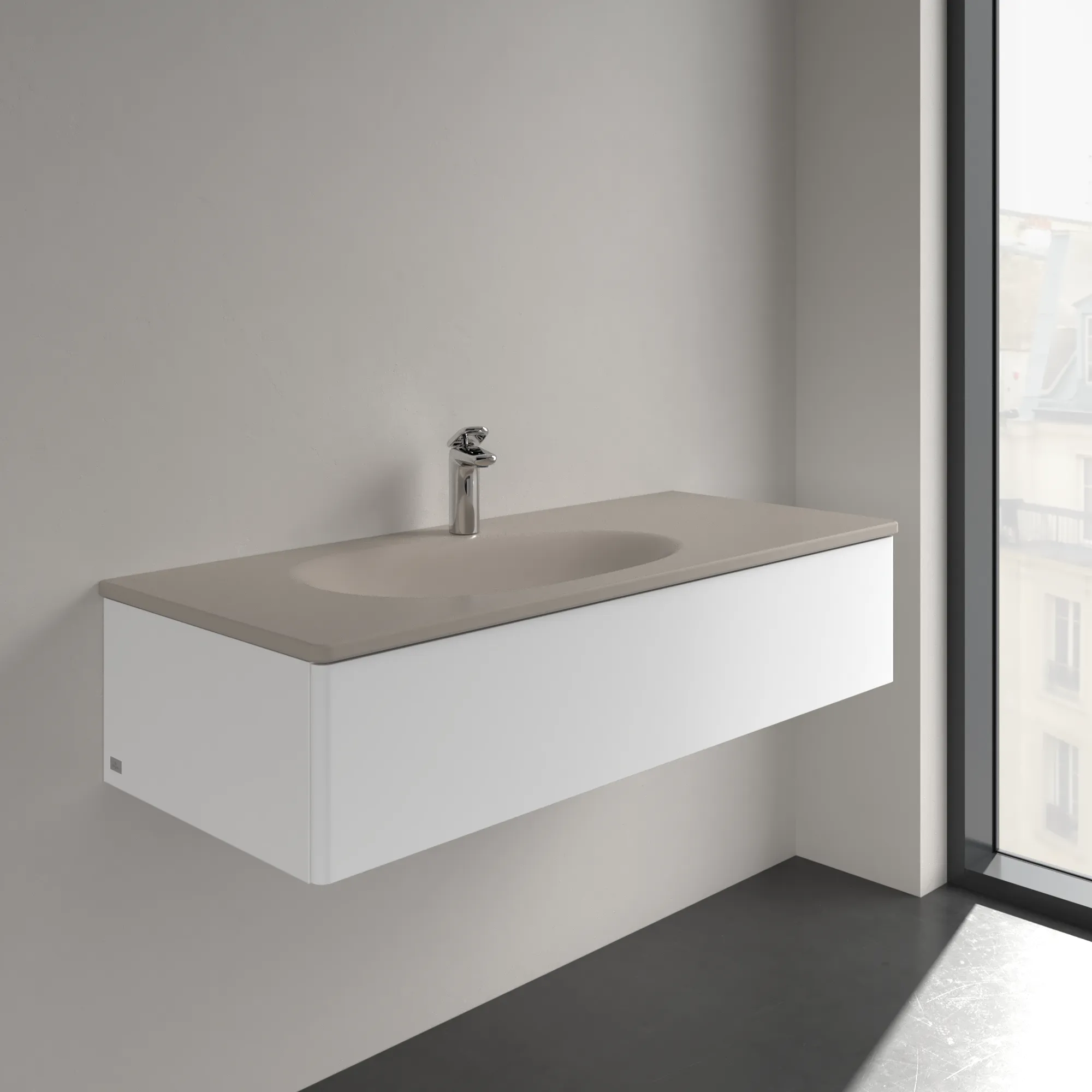 Villeroy & Boch Wandwaschtisch „Antao“ 1200 × 500 × 150 mm, für Becken links in Almond