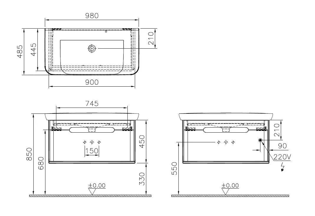Sento Set 98 cm Waschtisch + Unterschrank 1 Lade Fjordgrün Matt