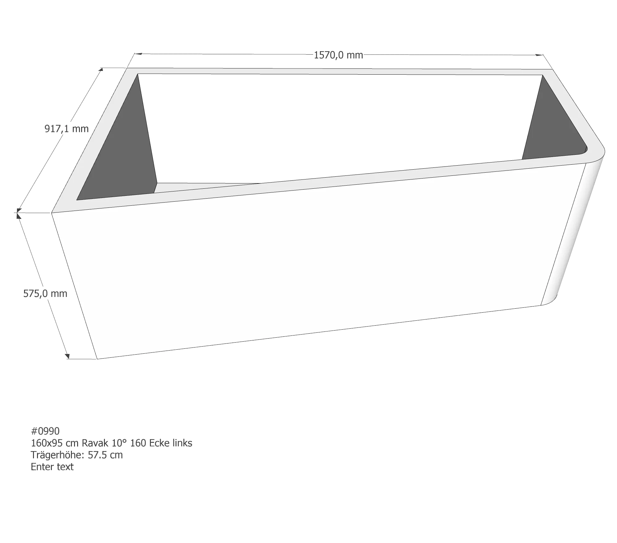 Badewannenträger für Ravak 10° links 160 × 95 × 43 cm