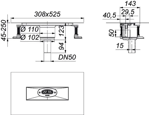 Ablaufgehäuse DallFlex senkrecht, DN 50 Ablaufgehäuse DallFlex senkrecht, DN 50