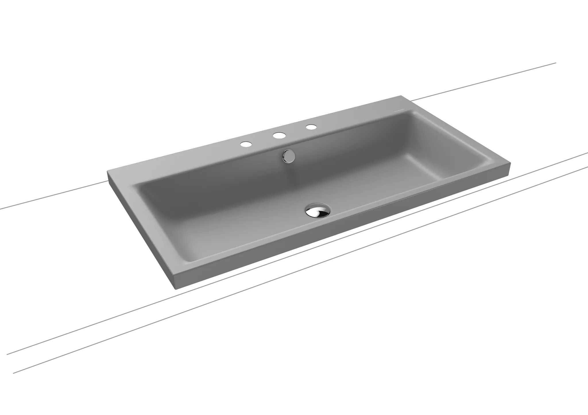 Aufsatzwaschtisch „Puro“ 90 × 46 cm, mit Überlauf, mit Hahnlochbohrung in cool grey 30 mit Perl-Effekt