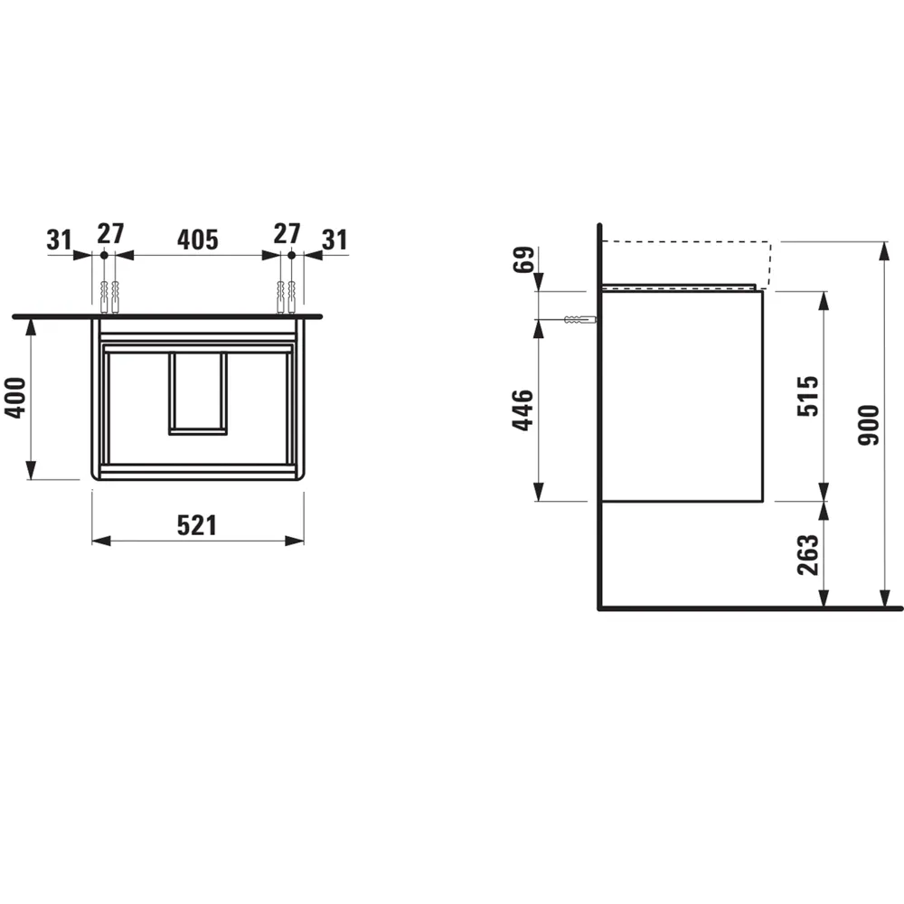 Waschtischunterbau BASE 2.0 für VAL 400x521x515 2 Schubladen mit Griffmulde für Waschtisch H810282 weiß matt