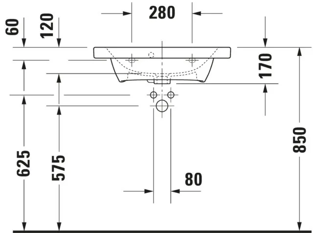 Wandwaschtisch „DuraStyle“, mit Überlauf, Hahnlochposition mittig Wandwaschtisch „DuraStyle“, mit Überlauf, Hahnlochposition mittig