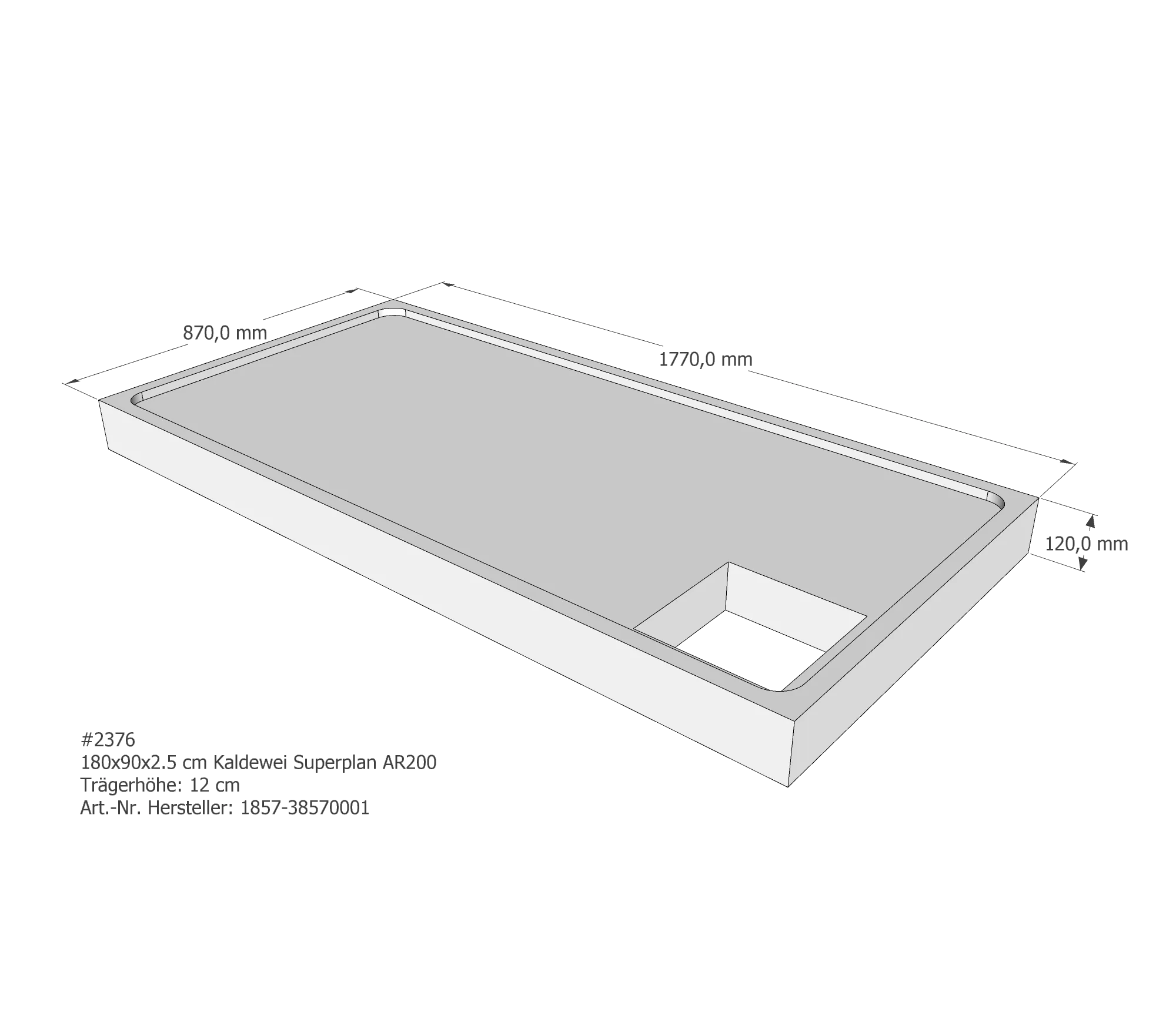 Duschwannenträger passend für Kaldewei Superplan 180 × 90 × 2,5 cm