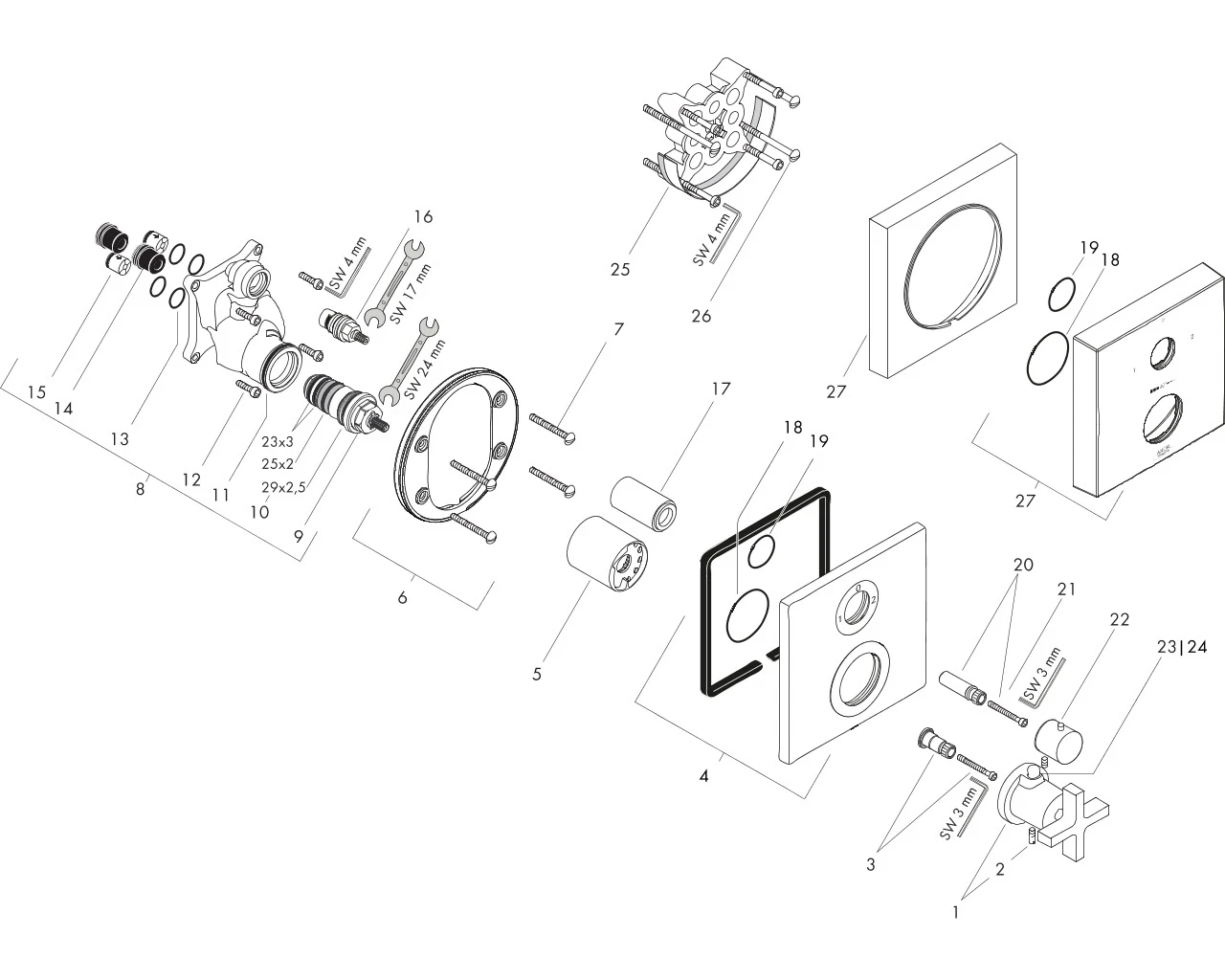 Thermostat Unterputz Axor Citterio F-Set m.Absperrventil/Kreuzgriff chrom