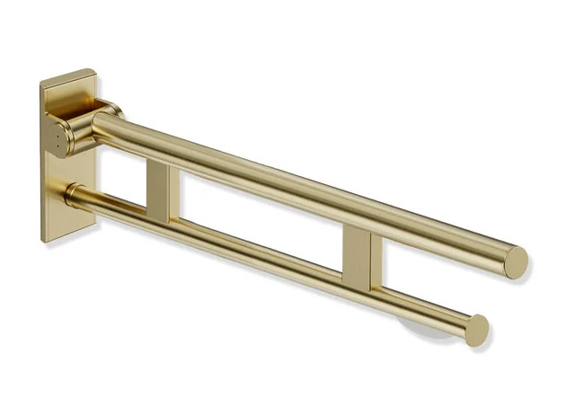 HEWI System 900 Mobiler Stützklappgriff Duo, Design A, Edelstahl PVD, Ausladung 750 mm