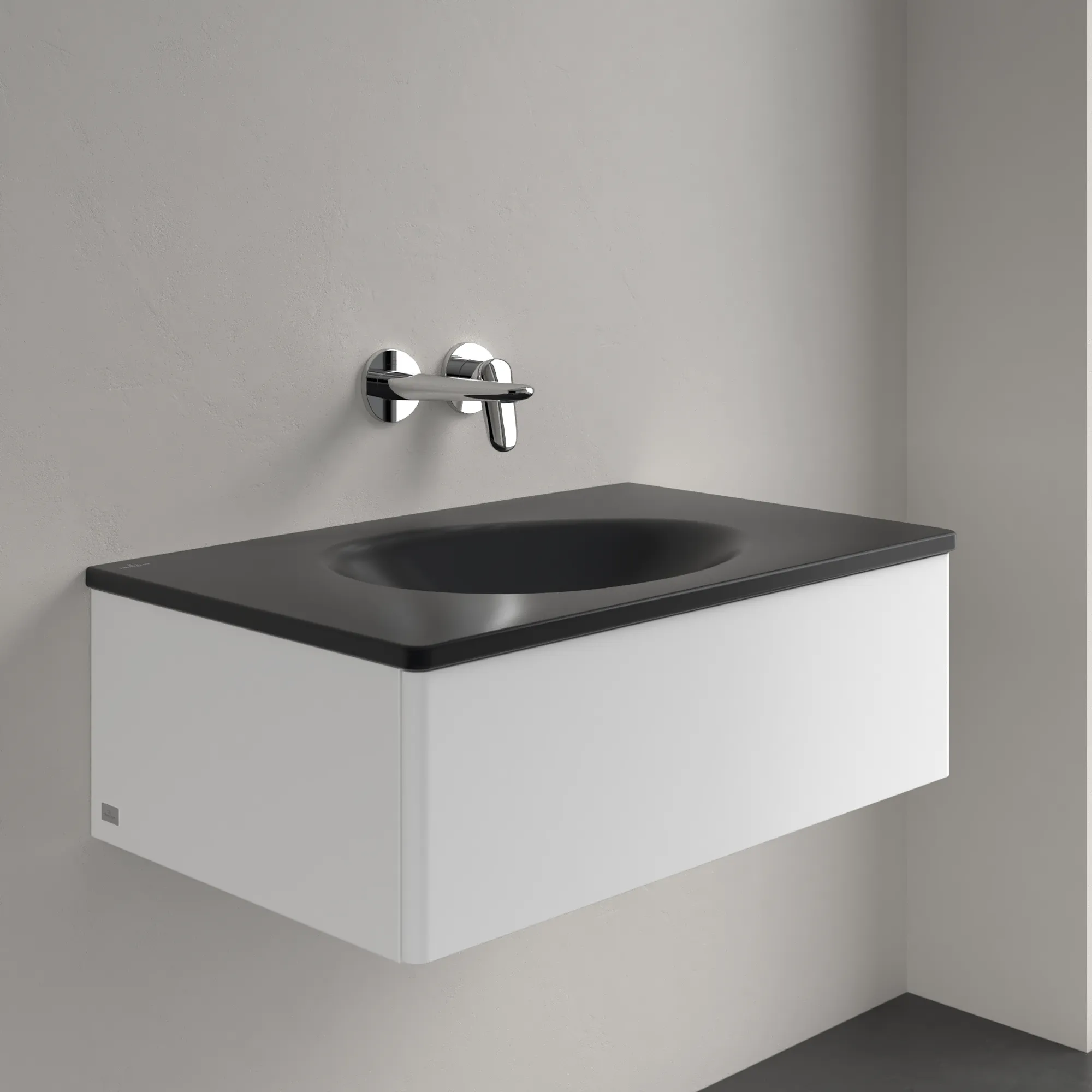 Villeroy & Boch Wandwaschtisch „Antao“ 800 × 500 × 180 mm, ohne Hahnlochbohrung, für Becken mittig in Pure Black Villeroy & Boch Wandwaschtisch „Antao“ 800 × 500 × 180 mm, ohne Hahnlochbohrung, für Becken mittig in Pure Black