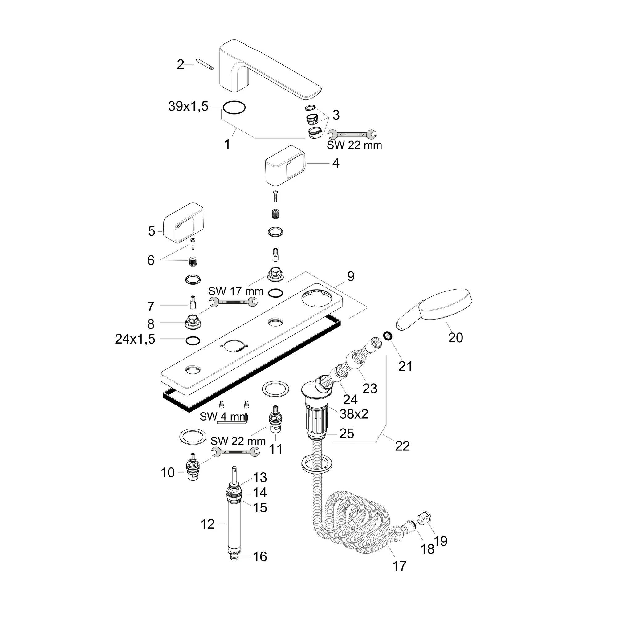 4-Loch Wannenarmatur Axor Urquiola F-Set f.Wannenrand chrom 4-Loch Wannenarmatur Axor Urquiola F-Set f.Wannenrand chrom