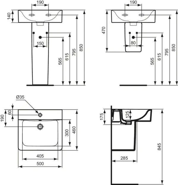 Waschbecken „Connect“ 50 × 46 × 17,5 cm, Hahnlochposition mittig Waschbecken „Connect“ 50 × 46 × 17,5 cm, Hahnlochposition mittig