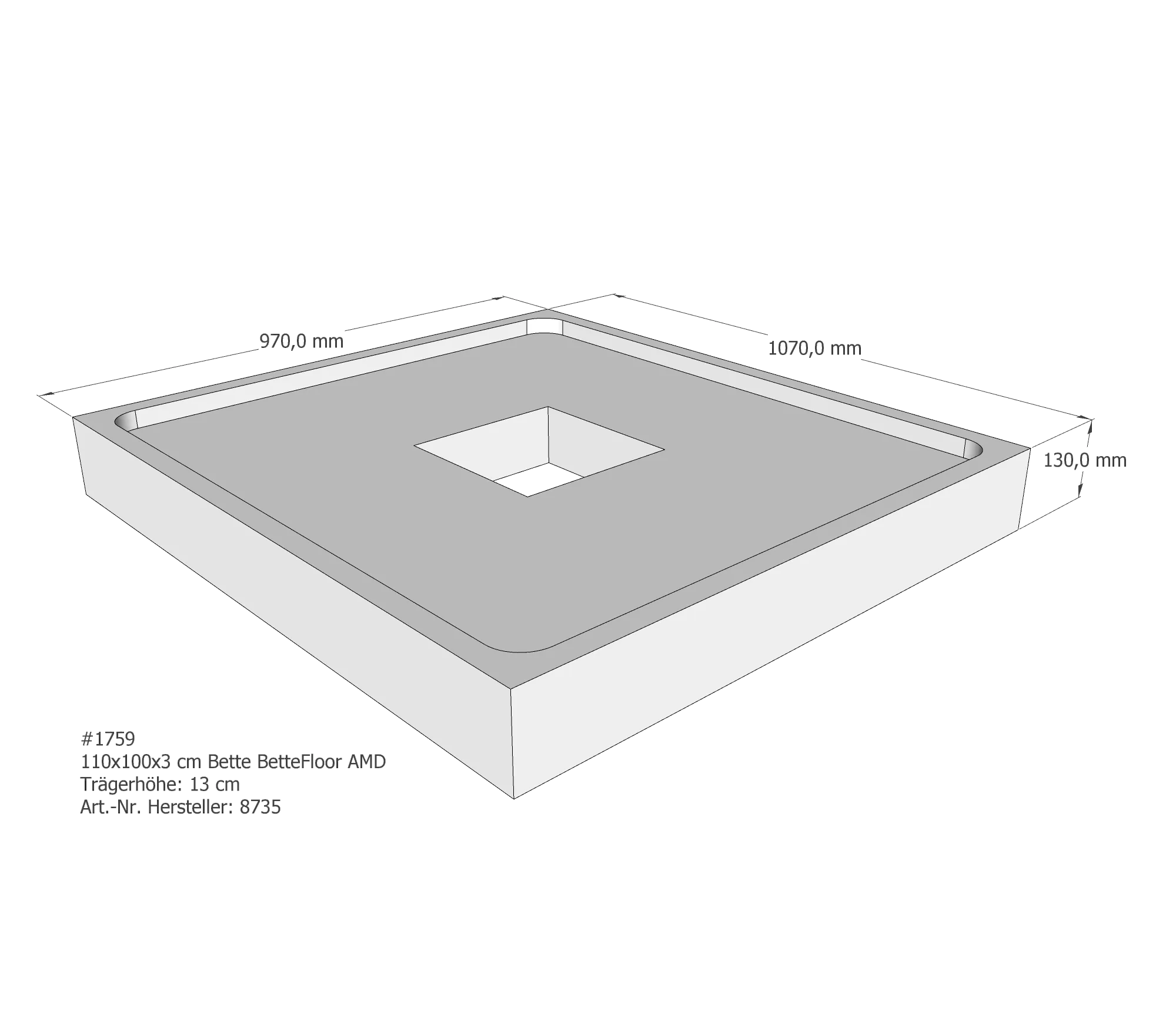Duschwannenträger für Bette Floor 110 × 100 × 3 cm