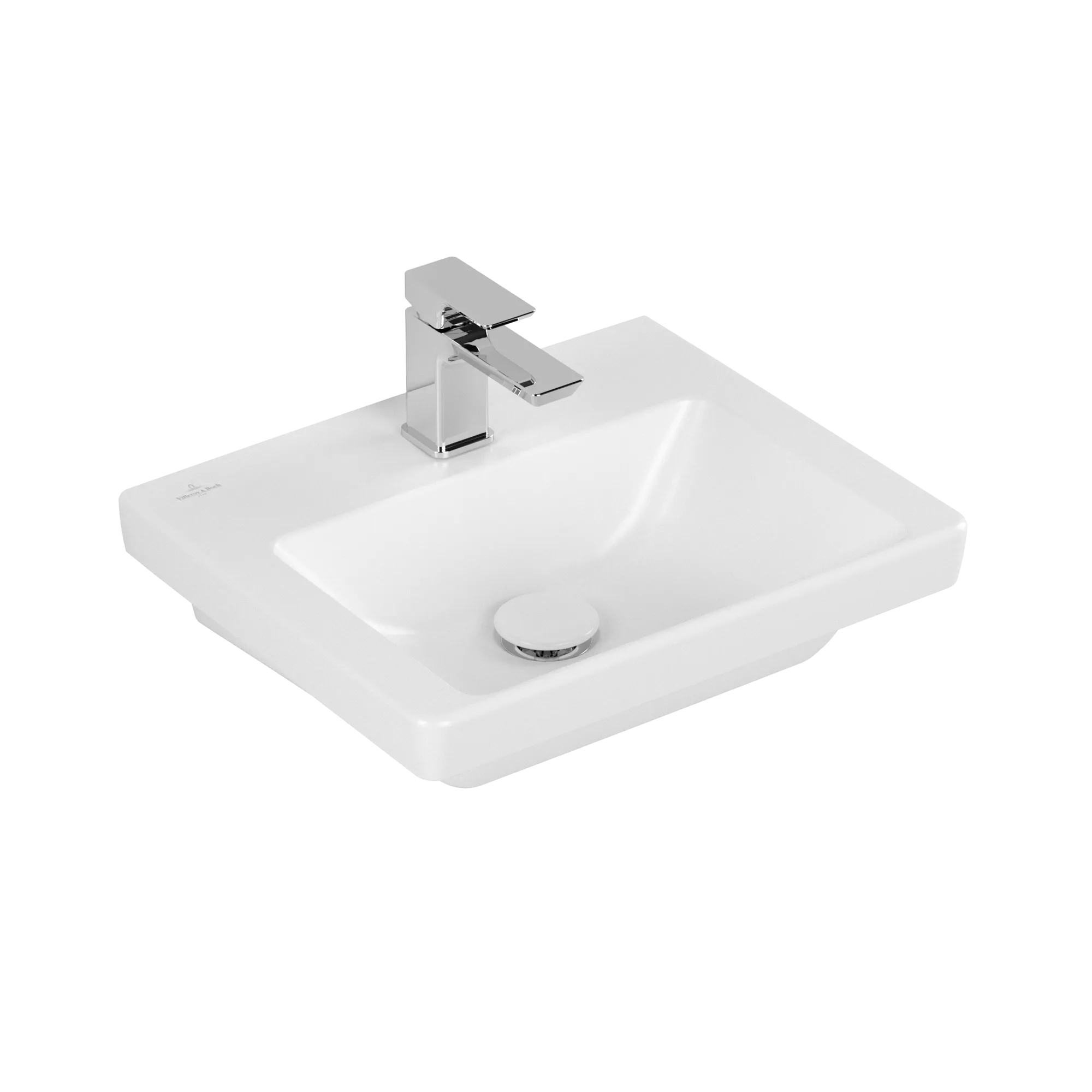 Villeroy & Boch Handwaschbecken „Subway 3.0“ 450 × 370 × 145 mm, ohne Hahnlochbohrung, Hahnlochposition mittig in Stone White