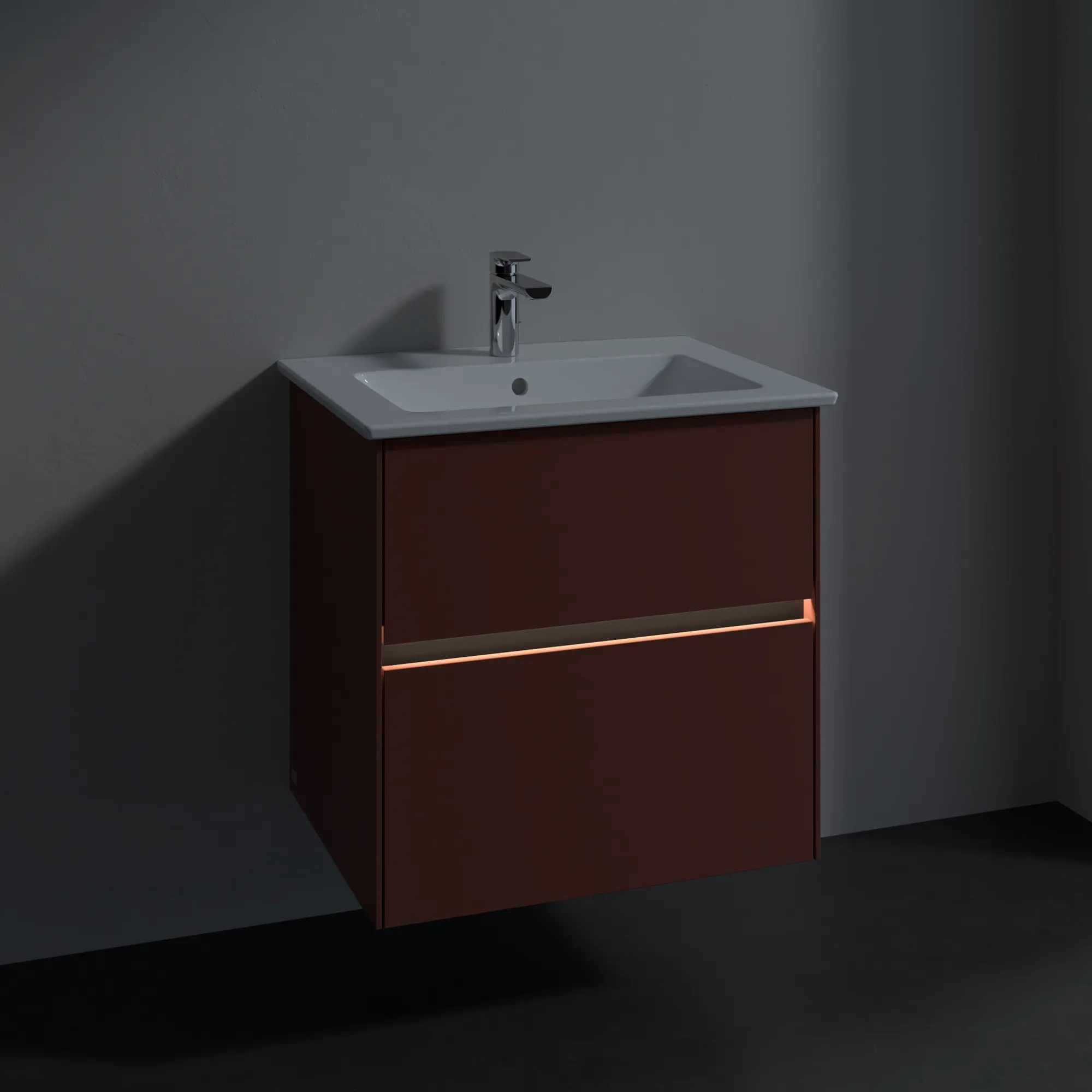 Villeroy & Boch Waschtischunterschrank „Collaro“ 611 × 610 × 480 mm Wine Red, mit Beleuchtung, für Becken mittig Villeroy & Boch Waschtischunterschrank „Collaro“ 611 × 610 × 480 mm Wine Red, mit Beleuchtung, für Becken mittig