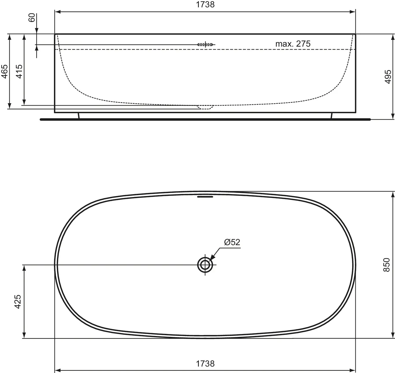 Ideal Standard Badewanne „Linda-X“ 85 × 173,8 cm