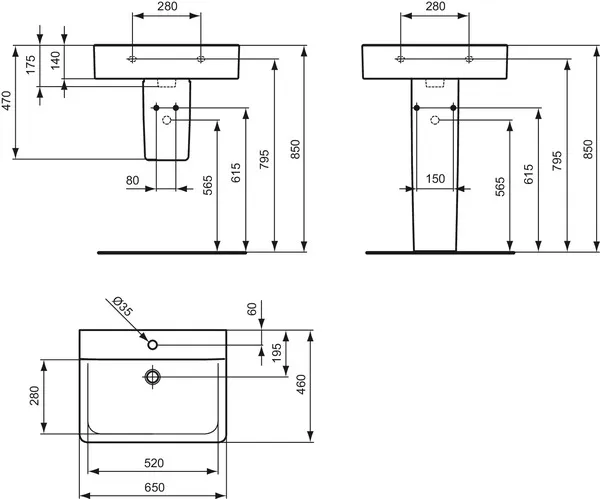 Waschbecken „Connect“ 65 × 46 × 17,5 cm, Hahnlochposition mittig Waschbecken „Connect“ 65 × 46 × 17,5 cm, Hahnlochposition mittig
