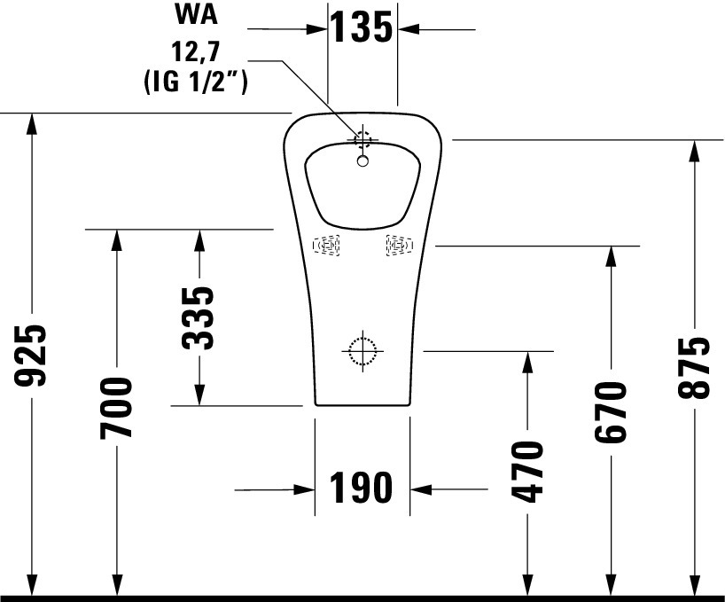 Urinal DuraStyle, Zulauf von hinten rimless, ohne Fliege, weiß, HYG Urinal DuraStyle, Zulauf von hinten rimless, ohne Fliege, weiß, HYG