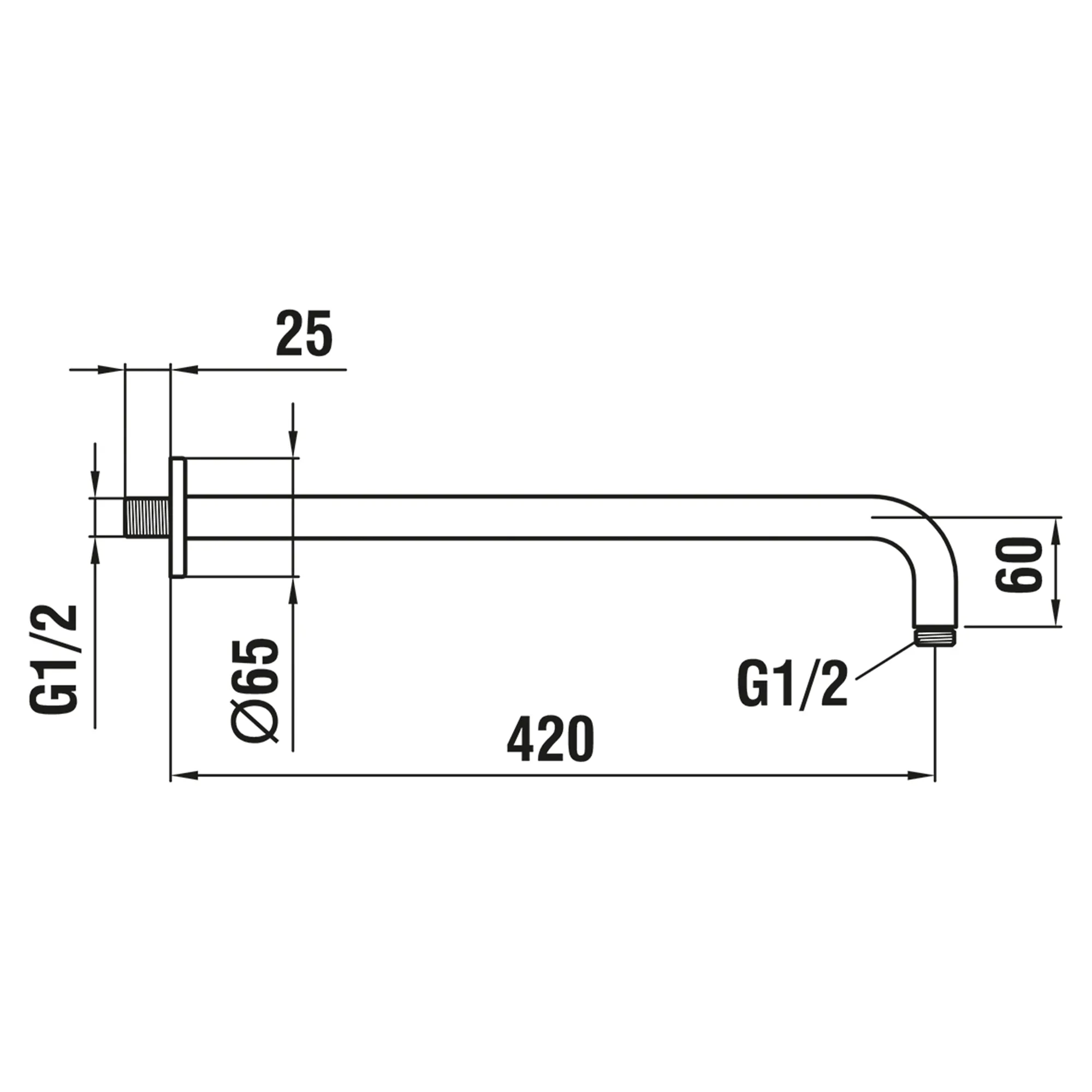 Brausewandarm, PVD Edelstahl-Optik, runde Rosette, Ausladung 420mm