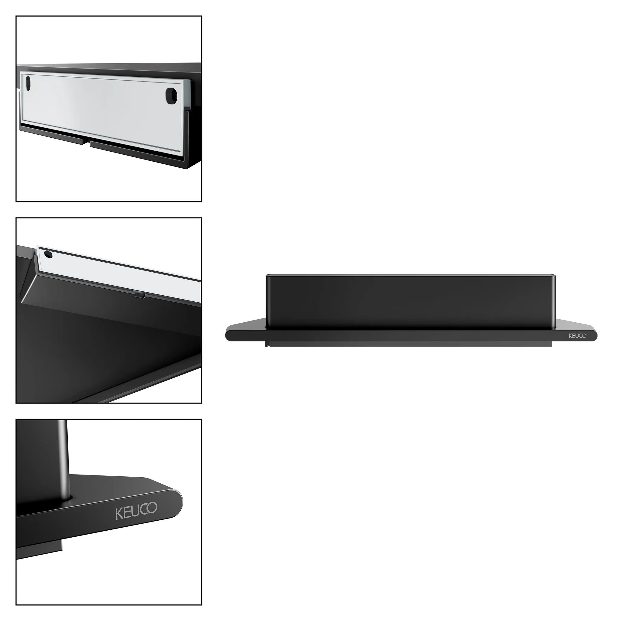 KEUCO AVENO Eckduschablage mit Glasabzieher schwarz matt
