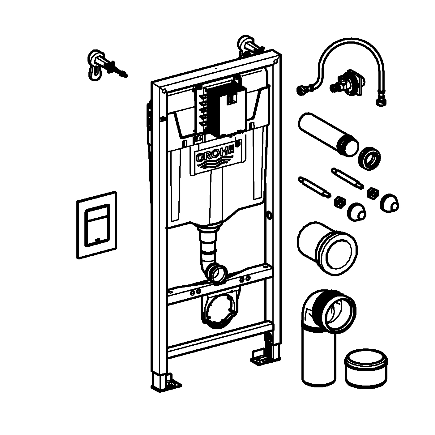 3-in-1 Set für WC Rapid SL 39501, mit Element für WC 1,13 m Bauhöhe, WC-Betätigung Skate Cosmopolitan S in chrom, Wandwinkel, kleiner Revisionsschacht