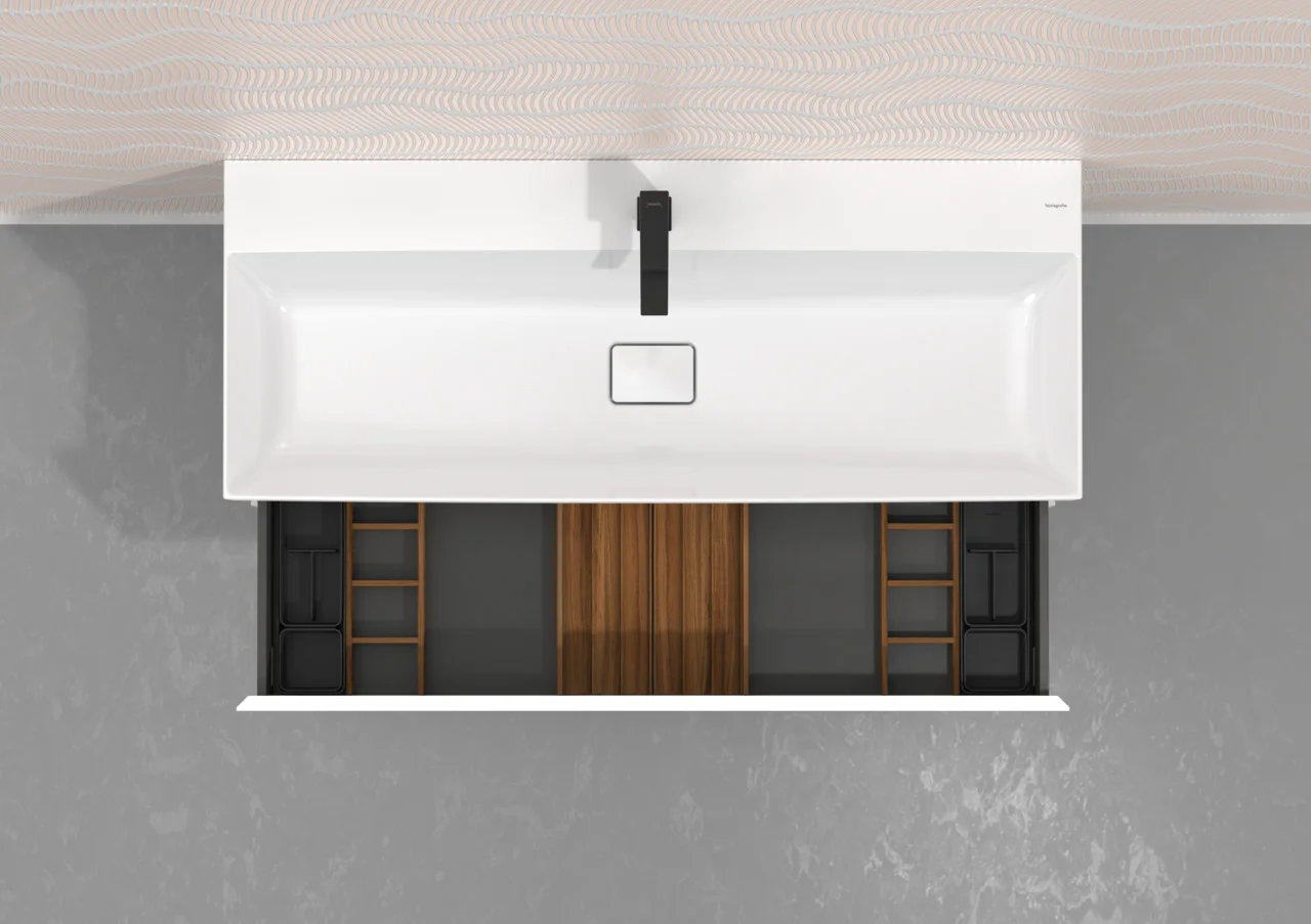 Hansgrohe IntraStoris Schubkasteninnenteilung Set 320, Nussbaum Dunkel, für Xevolos Waschtischunterschränke 1180/475 und 1180/550