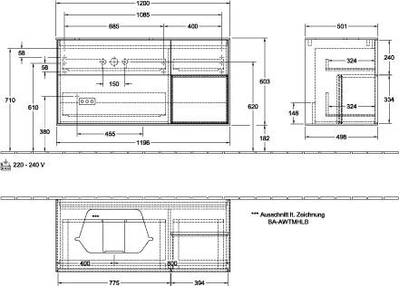 Villeroy & Boch Waschtischunterschrank „Finion“ für Schrankwaschtisch 1200 × 603 × 501 mm Anthracite Matt Lacquer, für Becken links