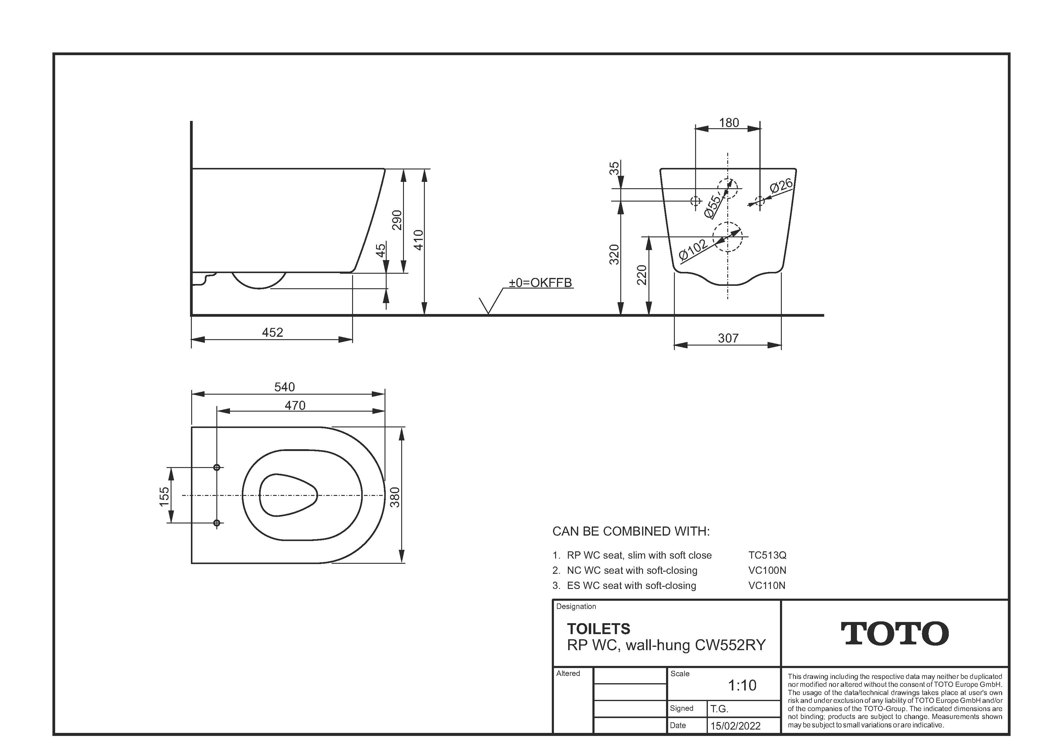 Toto Wand-Tiefspül-WC randlos „RP“ 380 × 335 × 540 mm in weiß Toto Wand-Tiefspül-WC randlos „RP“ 380 × 335 × 540 mm in weiß