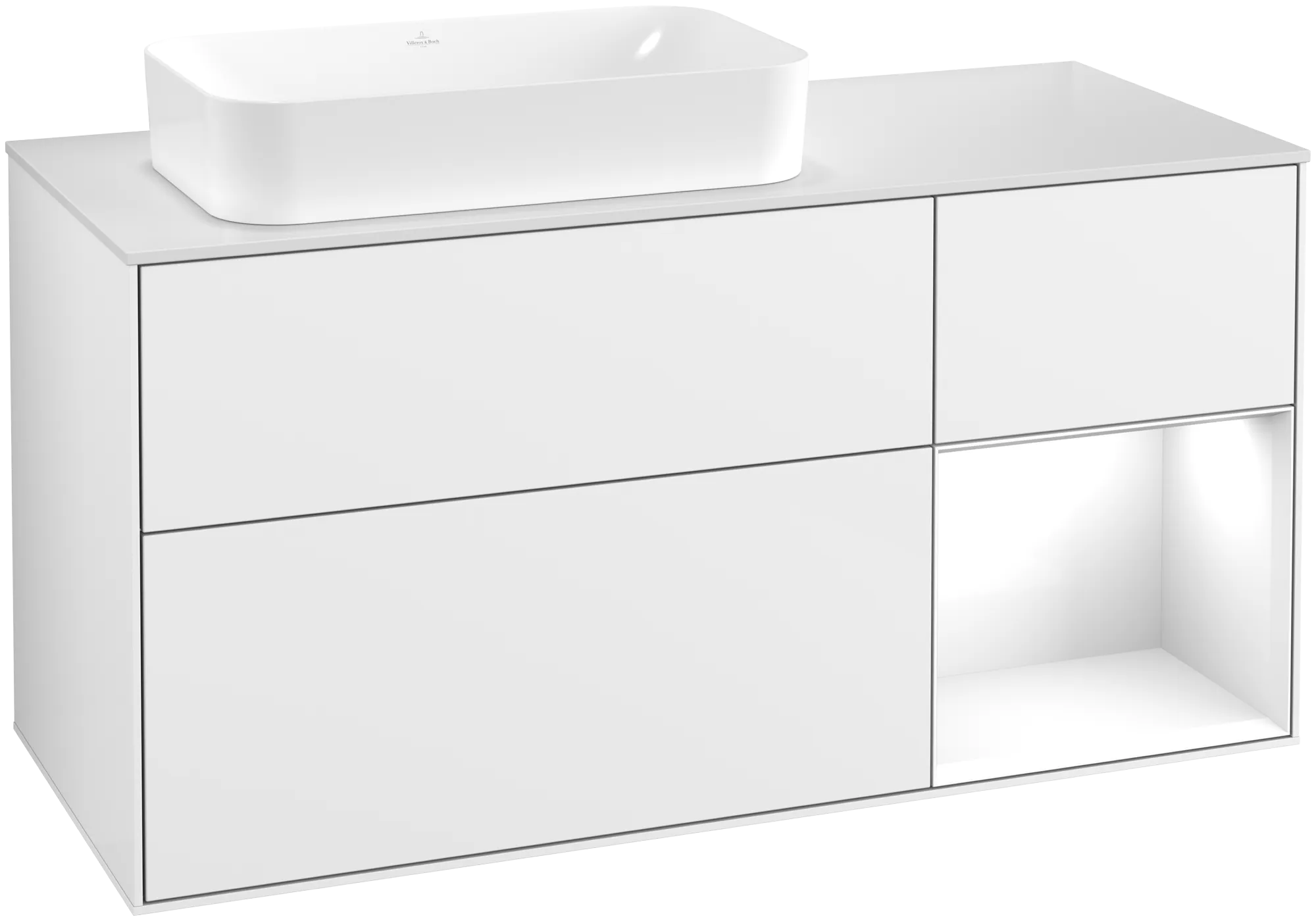 Villeroy & Boch Finion Waschbeckenunterschrank F69, 1200x603x501mm, Glossy White Lacquer / Glass White Matt
