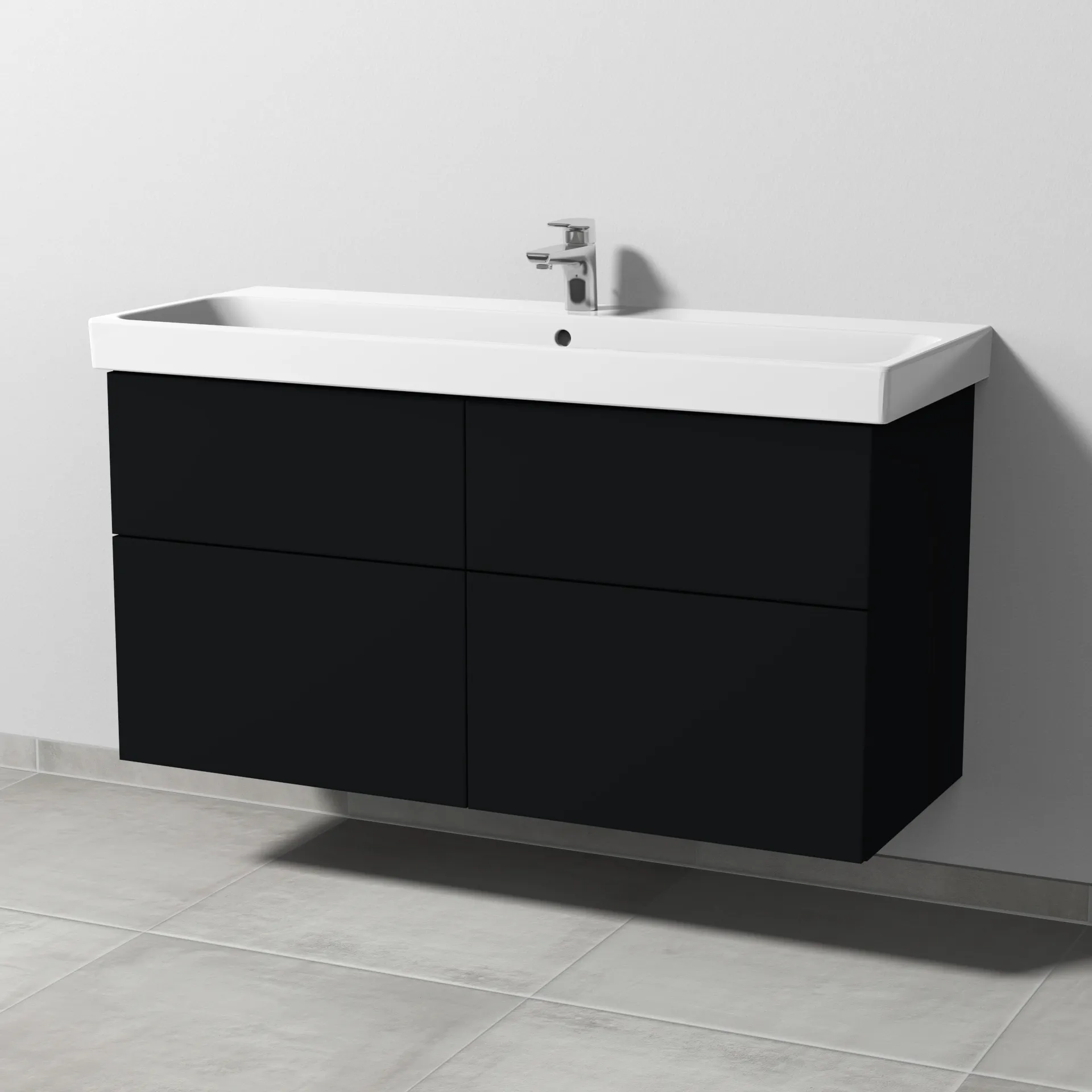 Sanipa Waschtischunterschrank „3way“ 1150 × 588 × 453 mm in Schwarz (matt), mit Hahnlochbohrung, Becken mittig