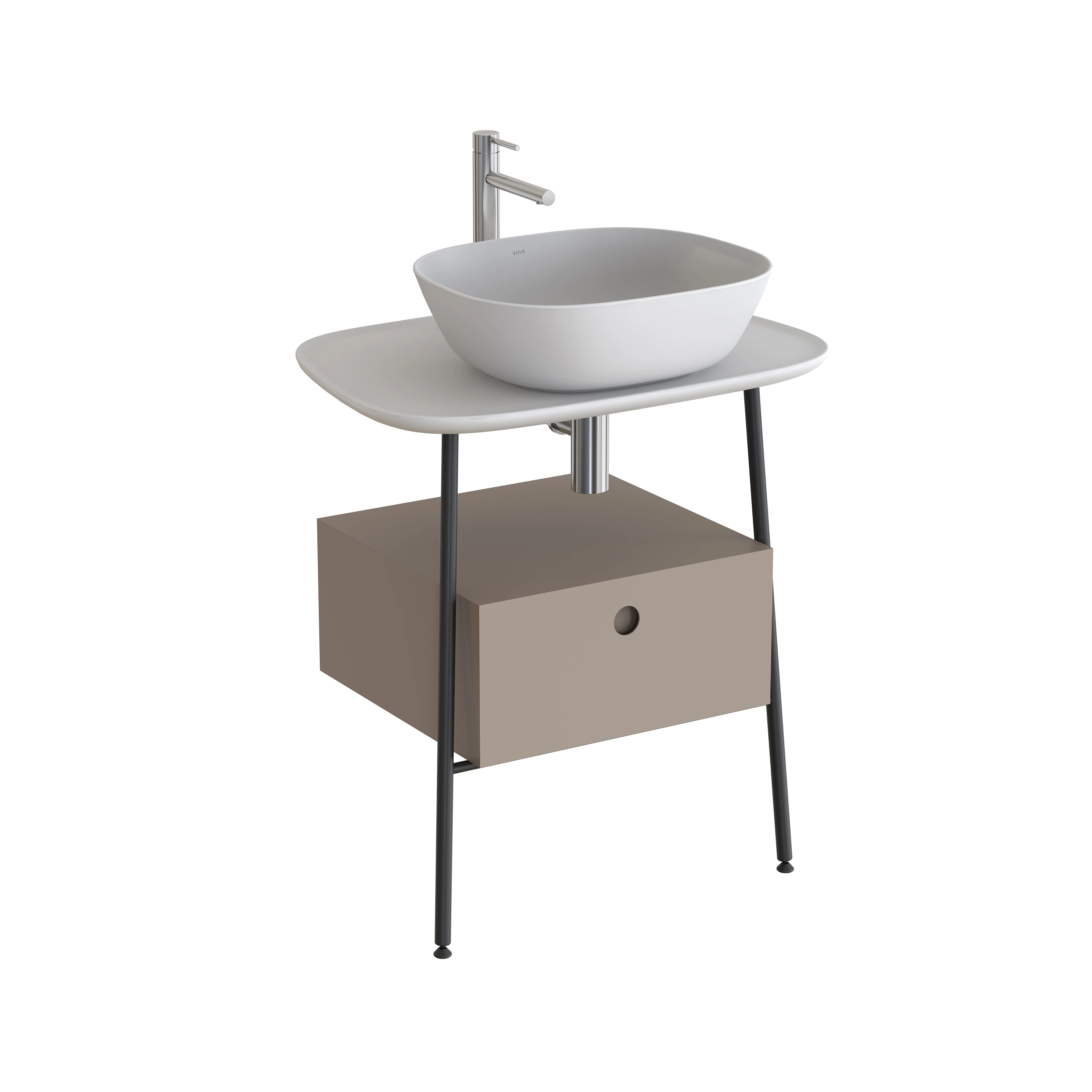 Plural Waschtischunterbau mit 1 Vollauszug und Konsolenplatte 68 x 49 x 74 cm (BxTxH) Taupe Matt/Edelweiß