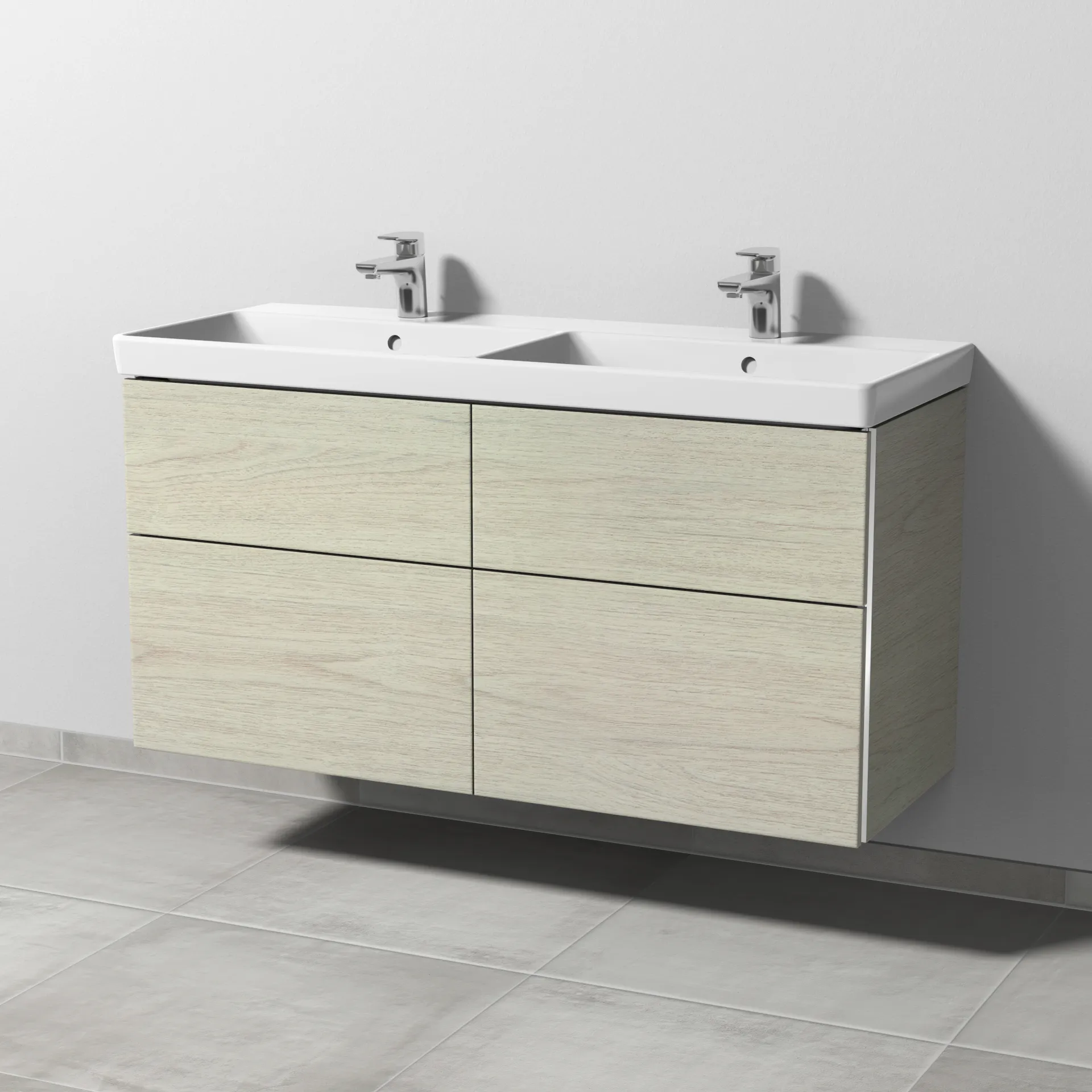 Sanipa Waschtischunterschrank „3way“ passend zu Keramik-Waschtische Avento von Villeroy & Boch 1180 × 580 × 452 mm in White Oak