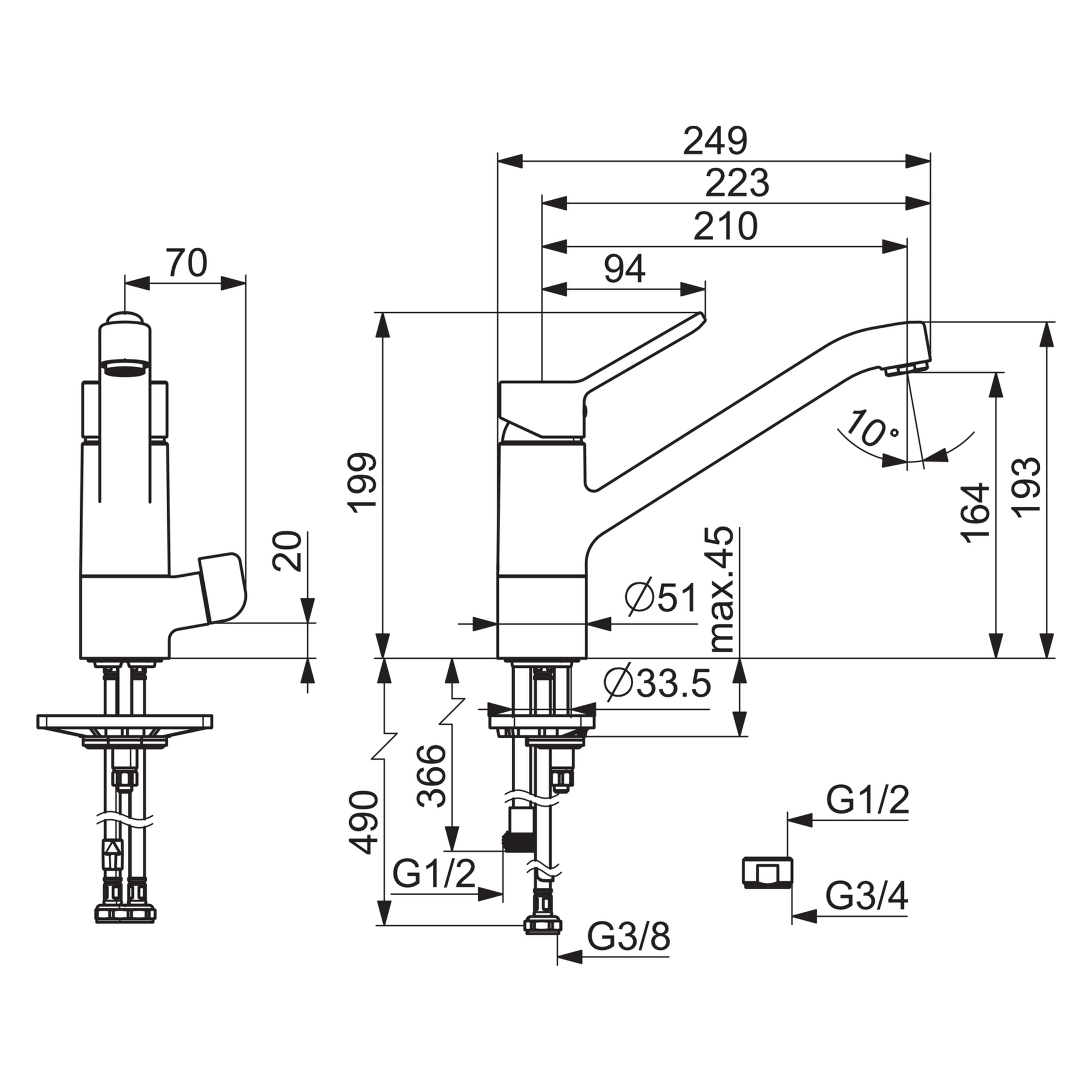 Hansa Einhand-Küchenarmatur „Primo“ Ausladung 210 mm in chrom Hansa Einhand-Küchenarmatur „Primo“ Ausladung 210 mm in chrom