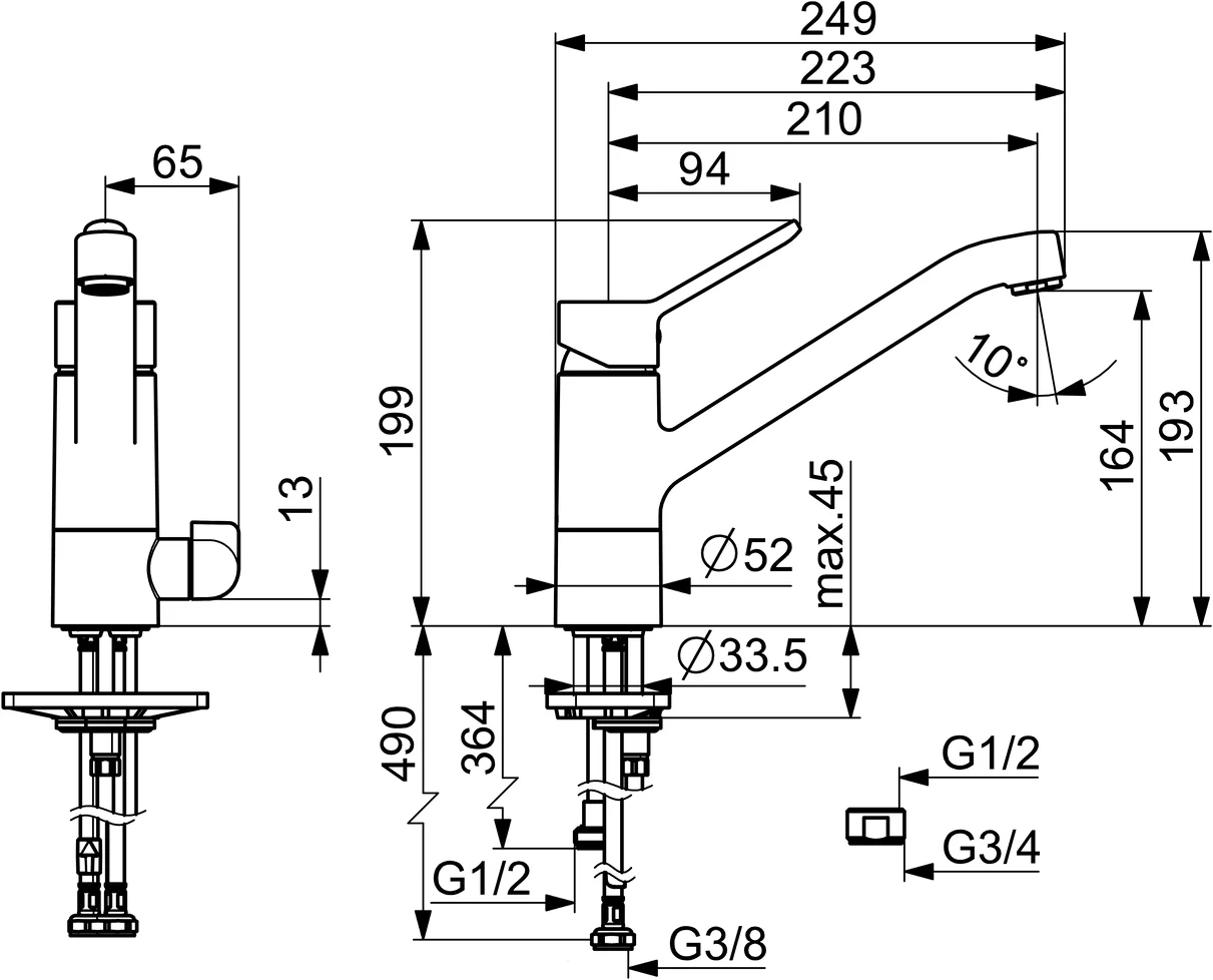 HansaPRIMO Einhebelmischer Küchenarmatur mit Spülmaschinenventil 4950, Ausladung 210 mm, DN15, Chrom