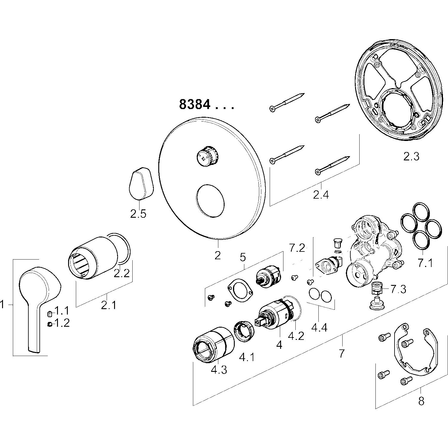 HA Einhebelmischer Fertigmontageset für Wanne/Brause HANSARONDA 8384 Rosette rund mit Sicherungseinrichtung Chrom