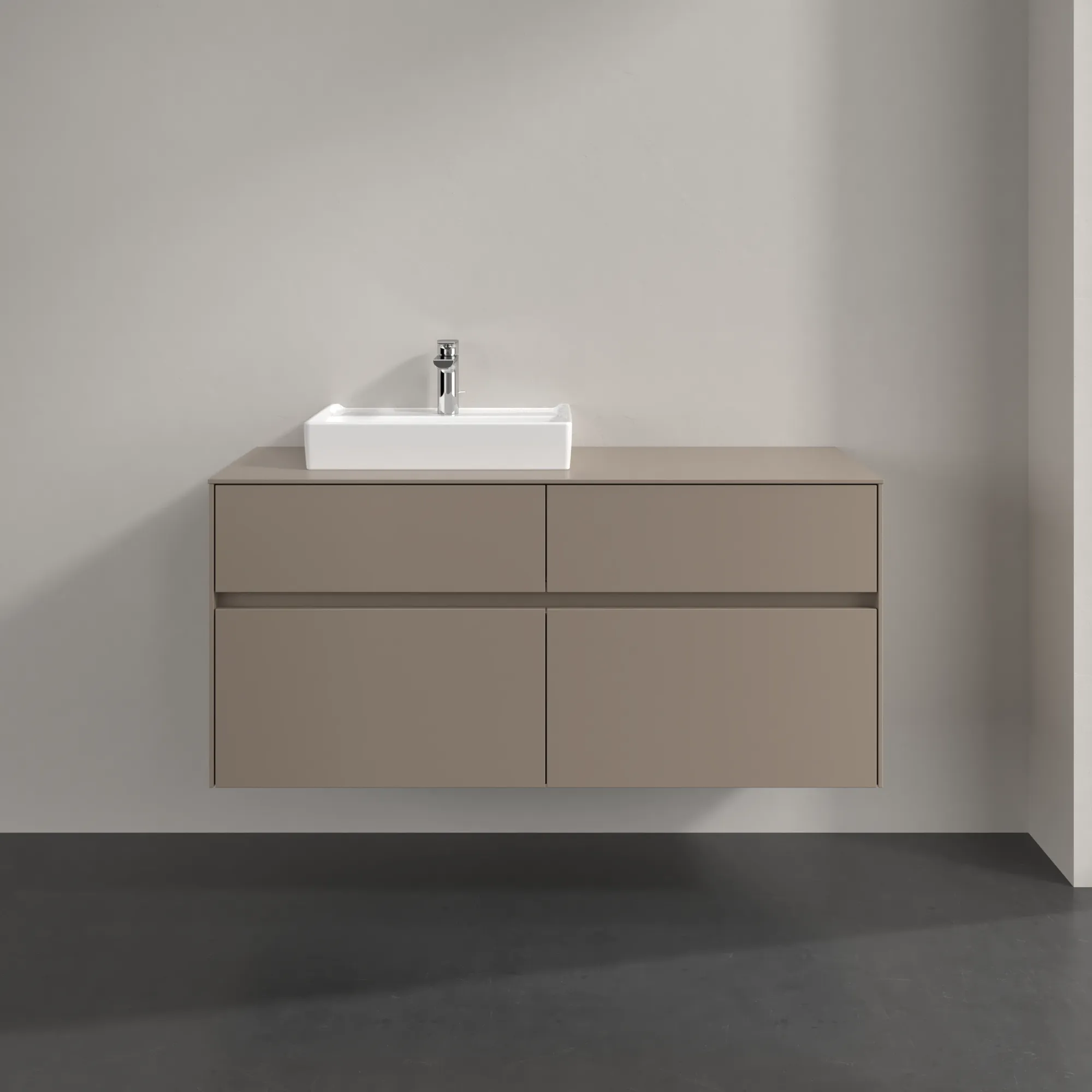 Villeroy & Boch Waschtischunterschrank „Collaro“ 1200 × 548 × 500 mm Taupe, mit Beleuchtung, für Becken links Villeroy & Boch Waschtischunterschrank „Collaro“ 1200 × 548 × 500 mm Taupe, mit Beleuchtung, für Becken links