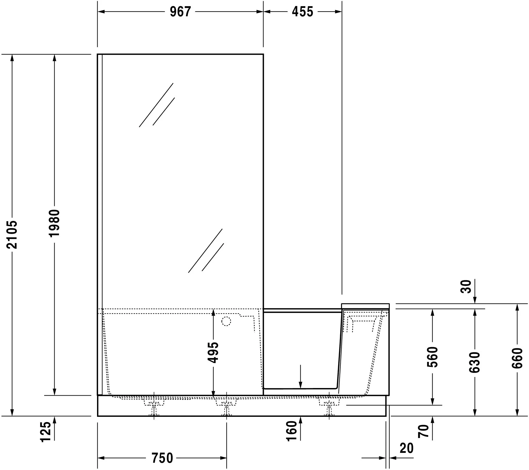 Duravit Badewanne Ecke rechts „Shower and Bath“ rechteck 170 × 170 cm, links